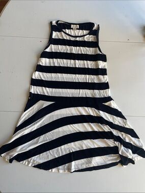 LOFT Black and White Striped A-Line Dress
